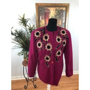 Vintage Joseph Ho Parsley Sage Coat 100% Wool Women's 12 Embroidery Cocktail